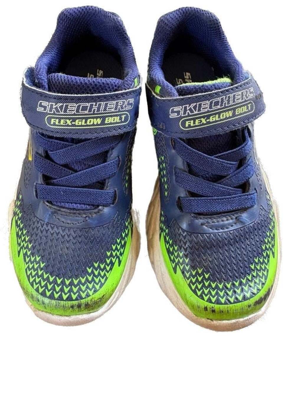 Skechers S-Lights Flex-Glow Bolt Kids' Sneakers, Navy/Lime, Size 11